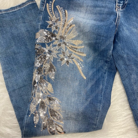 Vintage Bebe Y2K Embellished Jeans Sequin Floral Embroidered Skinny - Picture 3 of 10